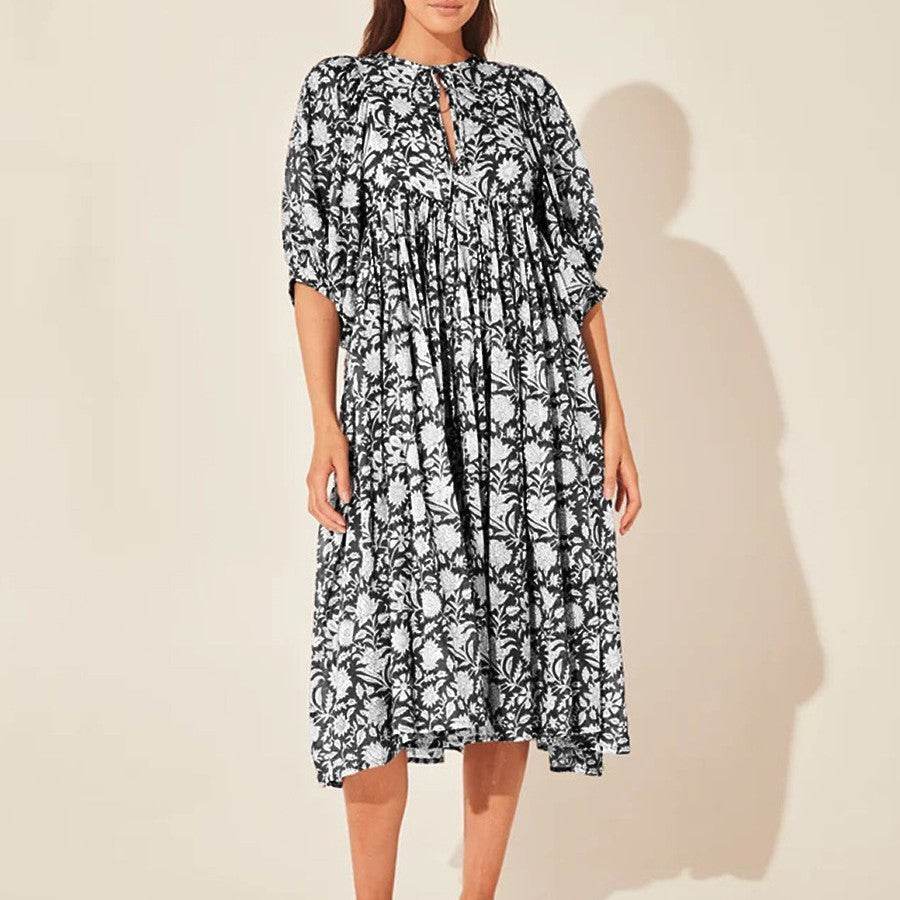 New Floral Fashion Women's Loose Large Size Casual Summer Dresses With Medium Sleeves - MYLUXURY LANE ENTERPRISE
