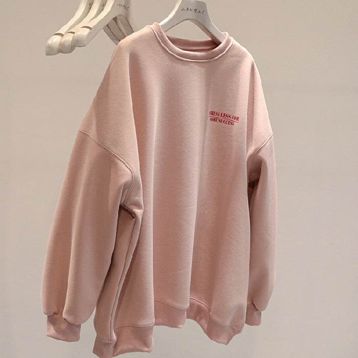 Fleece-lined Thick Lazy Round Neck Loose Sweatshirt Women - MYLUXURY LANE ENTERPRISE