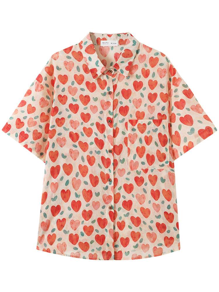 Women's Hong Kong Style Retro Heart Printing Shirt - MYLUXURY LANE ENTERPRISE