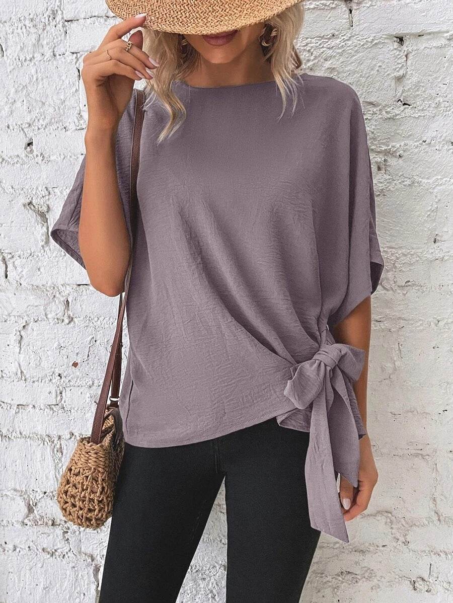 Women's Solid Color Batwing Sleeve Loose Top - MYLUXURY LANE ENTERPRISE