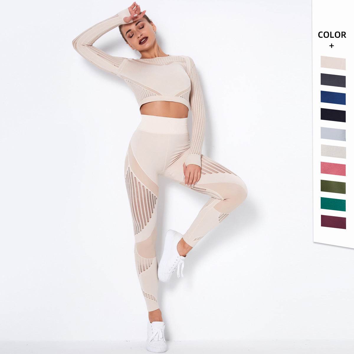 Seamless Knitted Absorbent Yoga Long-Sleeved Suit Yoga Wearsuit - MYLUXURY LANE ENTERPRISE