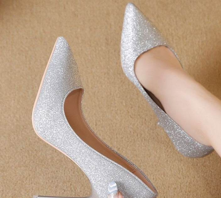 Silver Heels For Women And Black Sexy Everything French Mesh Red Sequins - MYLUXURY LANE ENTERPRISE