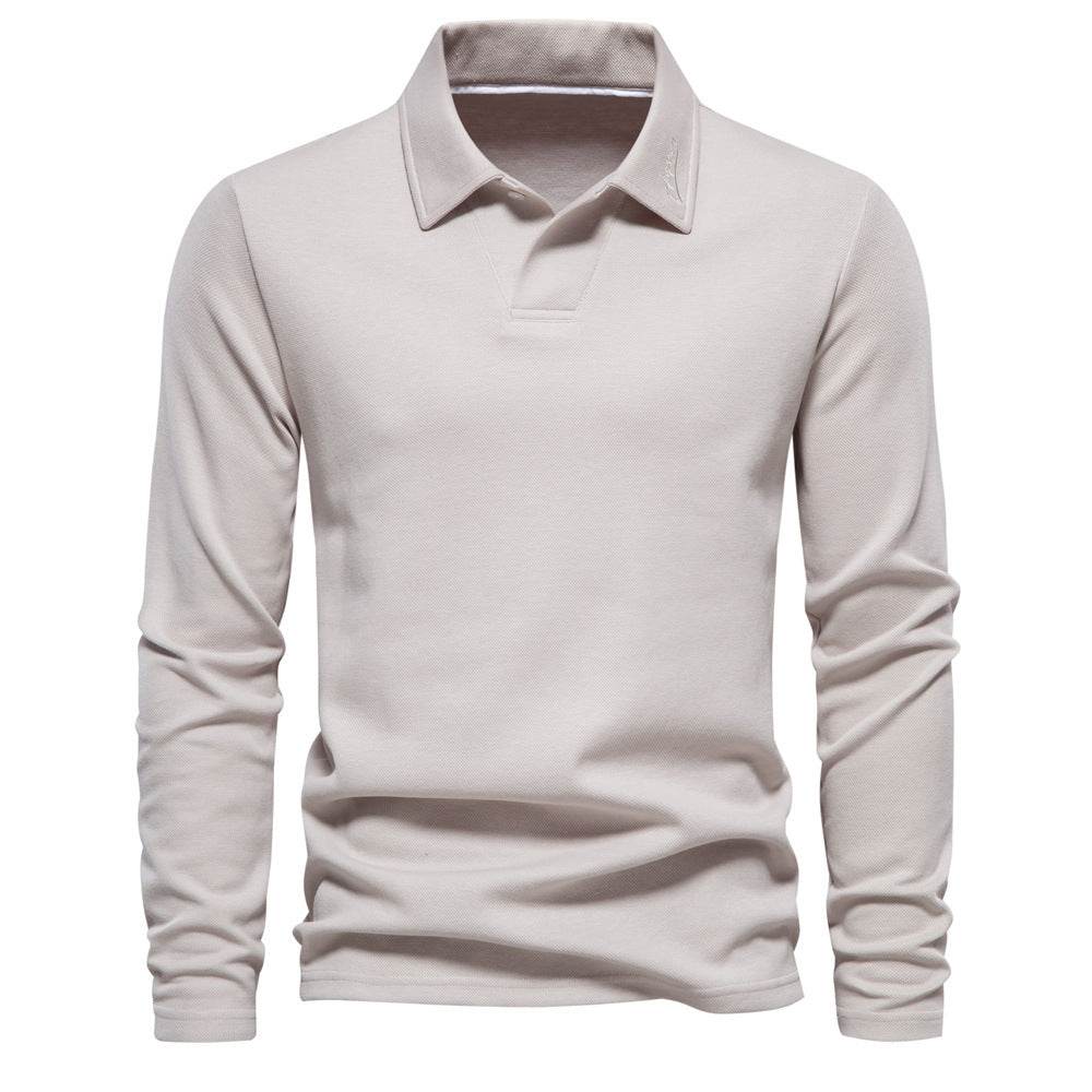 Long Sleeve Polo Shirt Men's Casual Solid Color Top Lapel - MYLUXURY LANE ENTERPRISE
