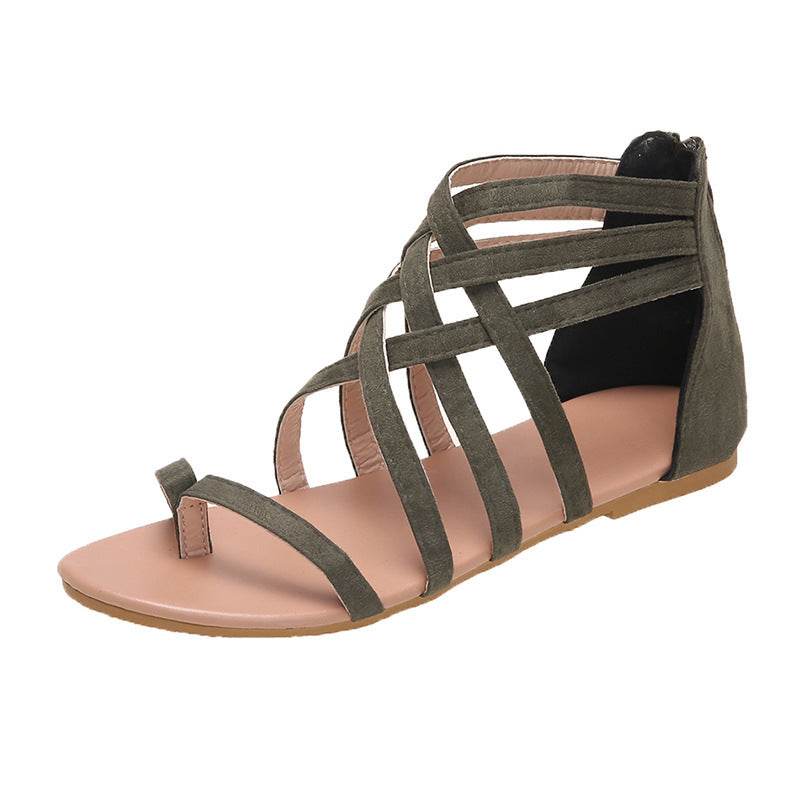 Women's Woven Cross Strap Back Zipper Sandals - MYLUXURY LANE ENTERPRISE