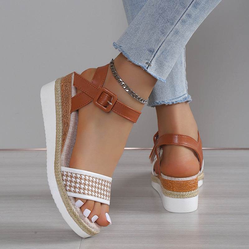 Houndstooth Print Sandals Women Summer Buckle Dress Shoes - MYLUXURY LANE ENTERPRISE