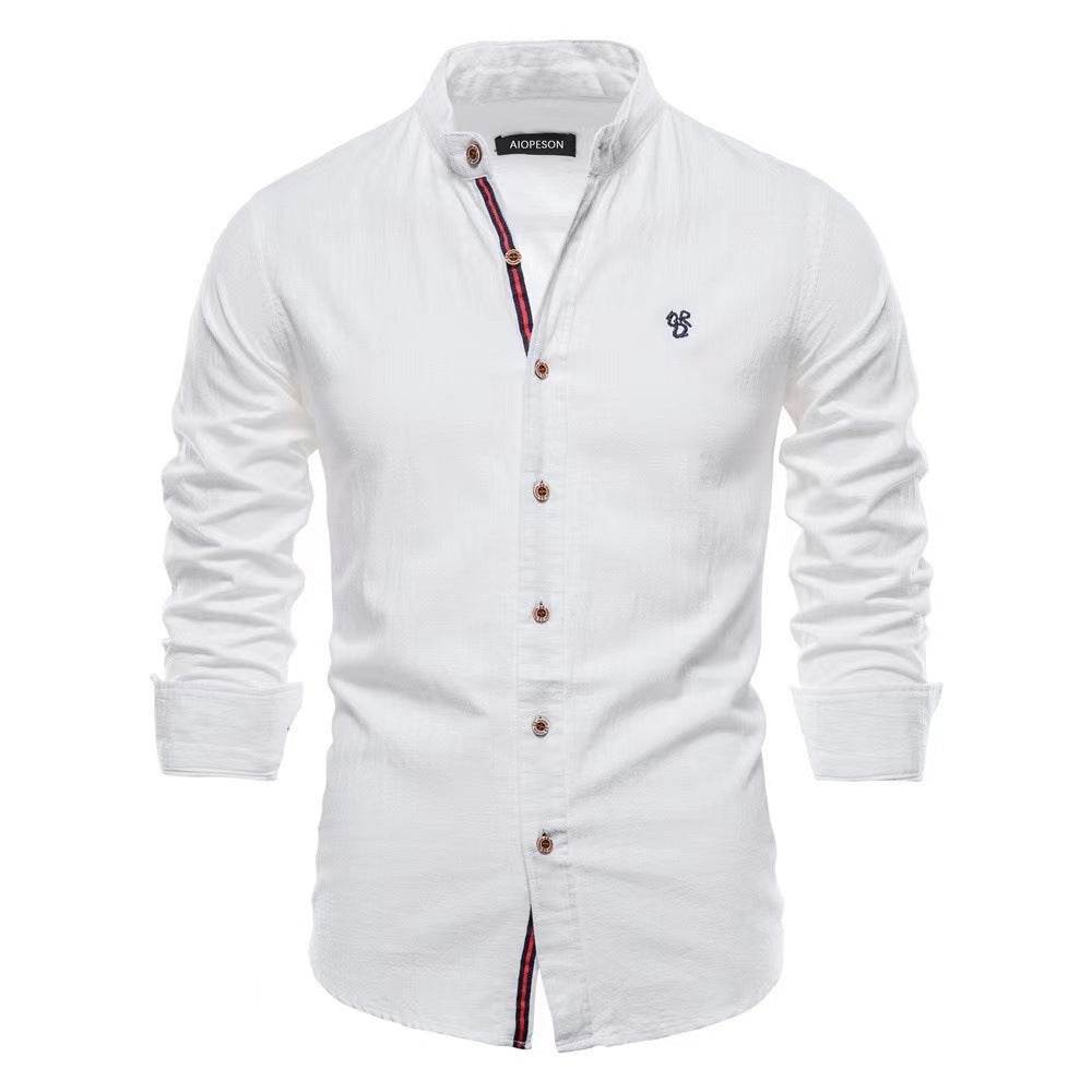 Men's Cotton And Linen Casual Fashion Solid Color Long Sleeve Henley Shirt - MYLUXURY LANE ENTERPRISE