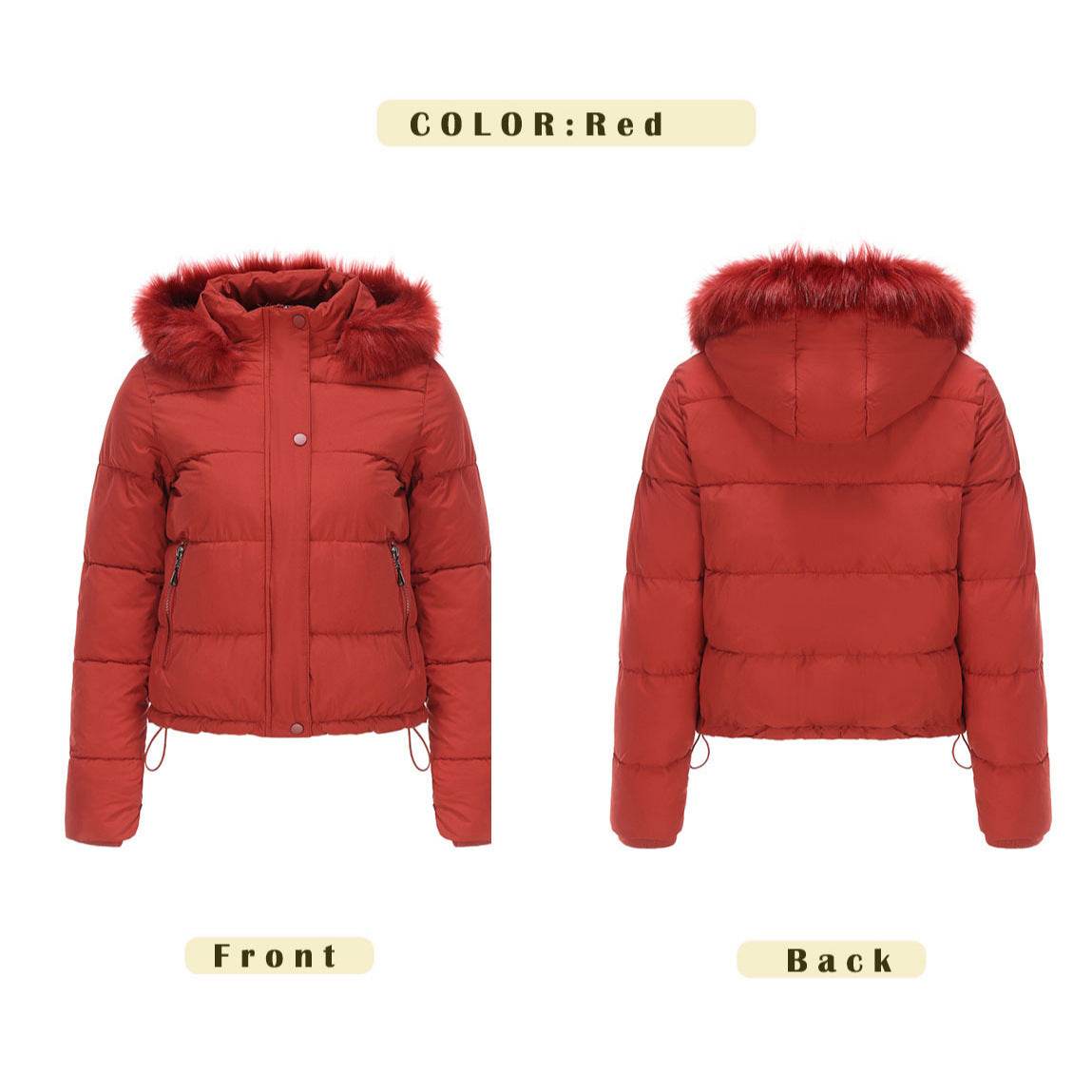 Autumn And Winter Warm Ladies Short Velvet Detachable Hat Long Sleeve Cotton Coat - MYLUXURY LANE ENTERPRISE