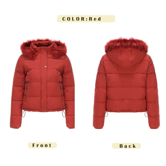 Autumn And Winter Warm Ladies Short Velvet Detachable Hat Long Sleeve Cotton Coat - MYLUXURY LANE ENTERPRISE