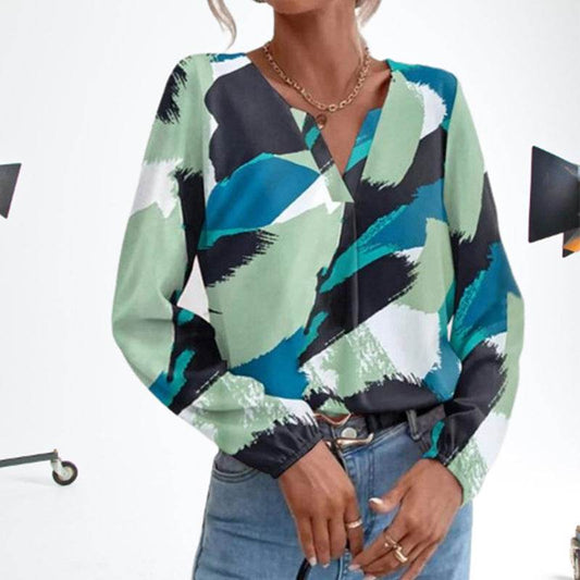 Multicolor Irregular Graffiti Round Neck Long Sleeve Women's Shirt - MYLUXURY LANE ENTERPRISE