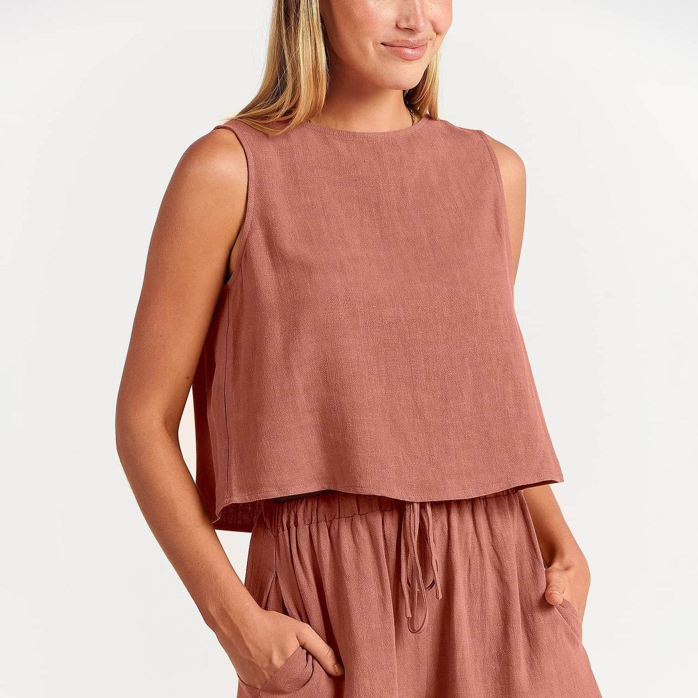 Women's Casual Sleeveless Loose Cotton Linen Shorts Two-piece Suit - MYLUXURY LANE ENTERPRISE
