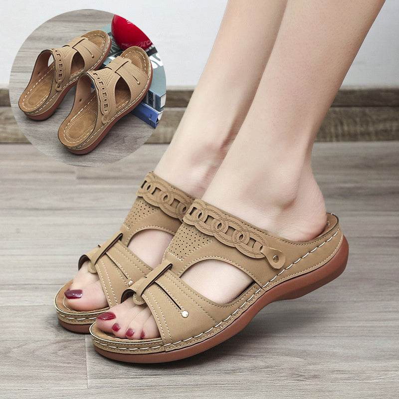 Women's Slippers Wedge Heel Round Toe Roman Shoes - MYLUXURY LANE ENTERPRISE