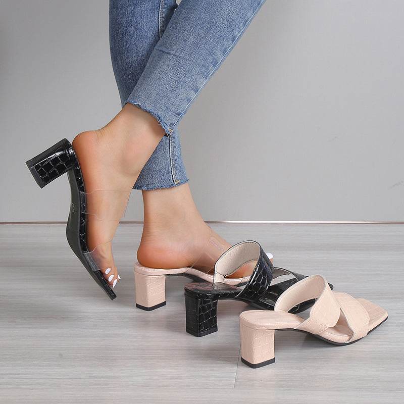 Stone Pattern Women's Sandals Summer Chunky Heel Open Toe Casual Slippers - MYLUXURY LANE ENTERPRISE