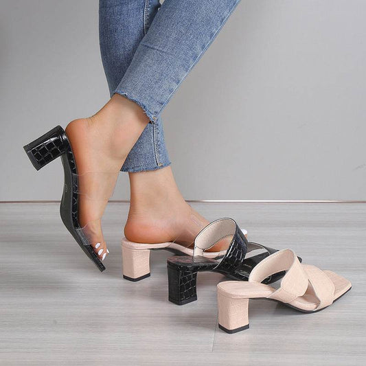 Stone Pattern Women's Sandals Summer Chunky Heel Open Toe Casual Slippers - MYLUXURY LANE ENTERPRISE