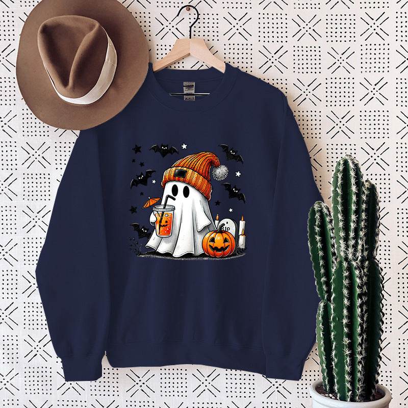 Women's Sweatshirt Halloween Ghost Pumpkin Bat Print Pullover - MYLUXURY LANE ENTERPRISE
