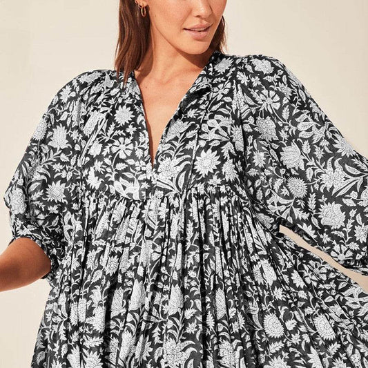 New Floral Fashion Women's Loose Large Size Casual Summer Dresses With Medium Sleeves - MYLUXURY LANE ENTERPRISE