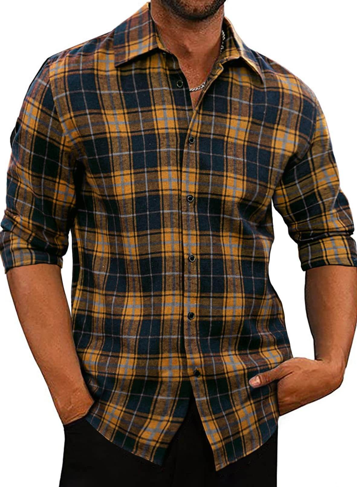 New Men's Plaid Lapel Shirt - MYLUXURY LANE ENTERPRISE