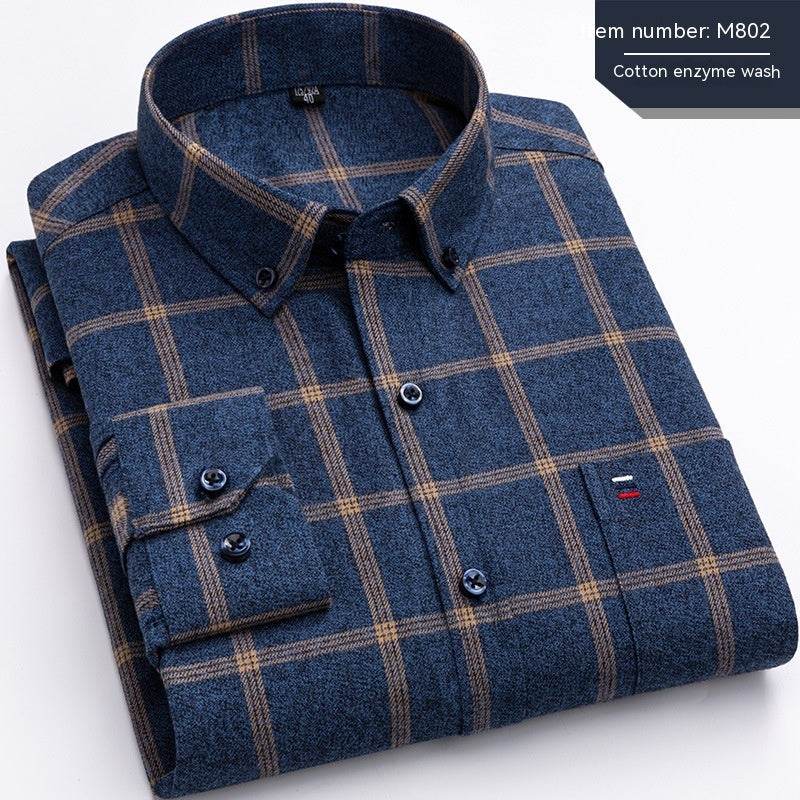 Retro Casual Brushed Cotton Plaid Enzyme Wash Embroidered Shirt - MYLUXURY LANE ENTERPRISE