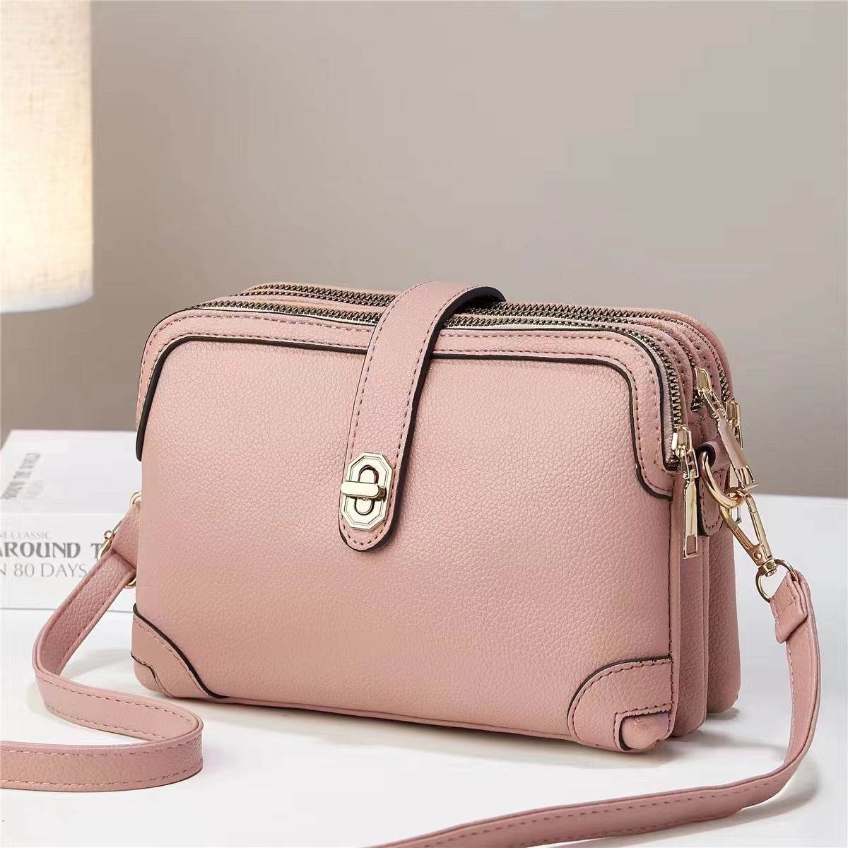 Multi-layer Lychee Pattern Simple Texture Soft Leather Western Style Multi-functional Shoulder Crossbody Small Square Bag - MYLUXURY LANE ENTERPRISE