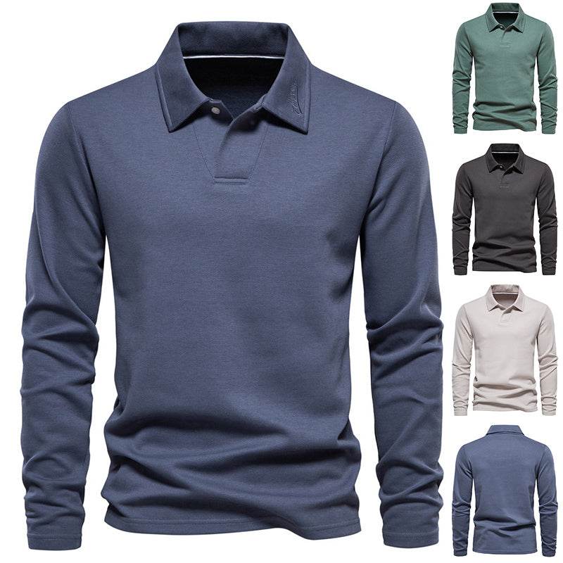 Fashion Lapel Long-sleeved Polo Shirt Men's Casual Solid Color Tops Clothing - MYLUXURY LANE ENTERPRISE