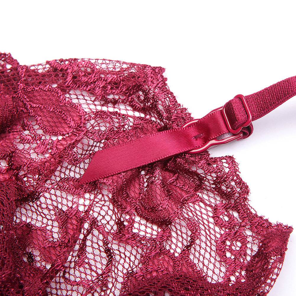 Court Style Wine Red Lace Bra Set Women - MYLUXURY LANE ENTERPRISE