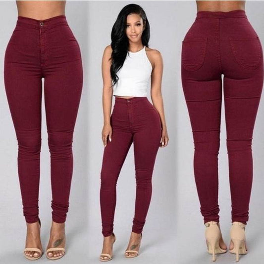 Casual Pants For Women High Waist Stretch Slim Trouser Skinny Candy Color Jeans - MYLUXURY LANE ENTERPRISE