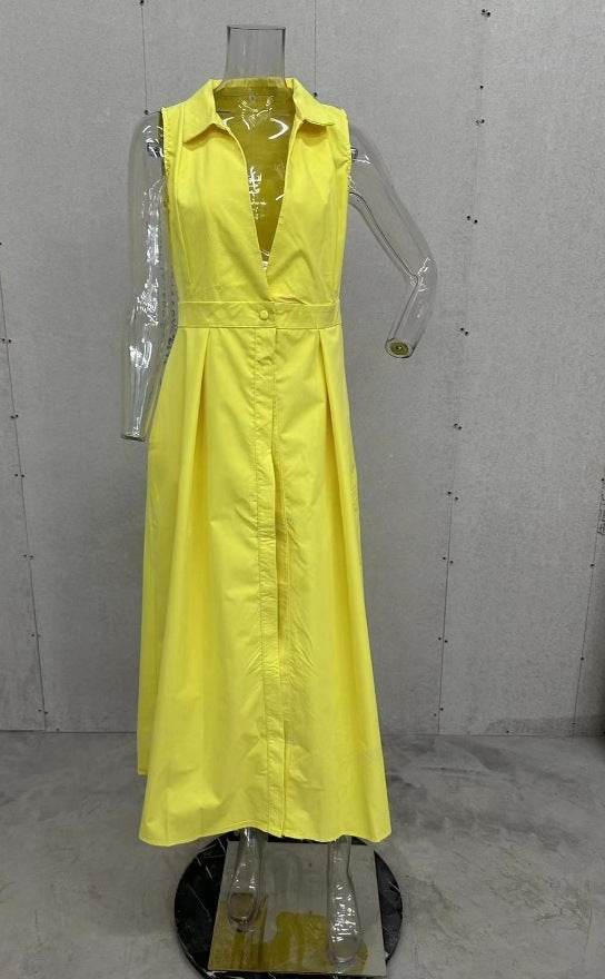 Low Cut V-neck Sleeveless Waist Elegant Dress - MYLUXURY LANE ENTERPRISE