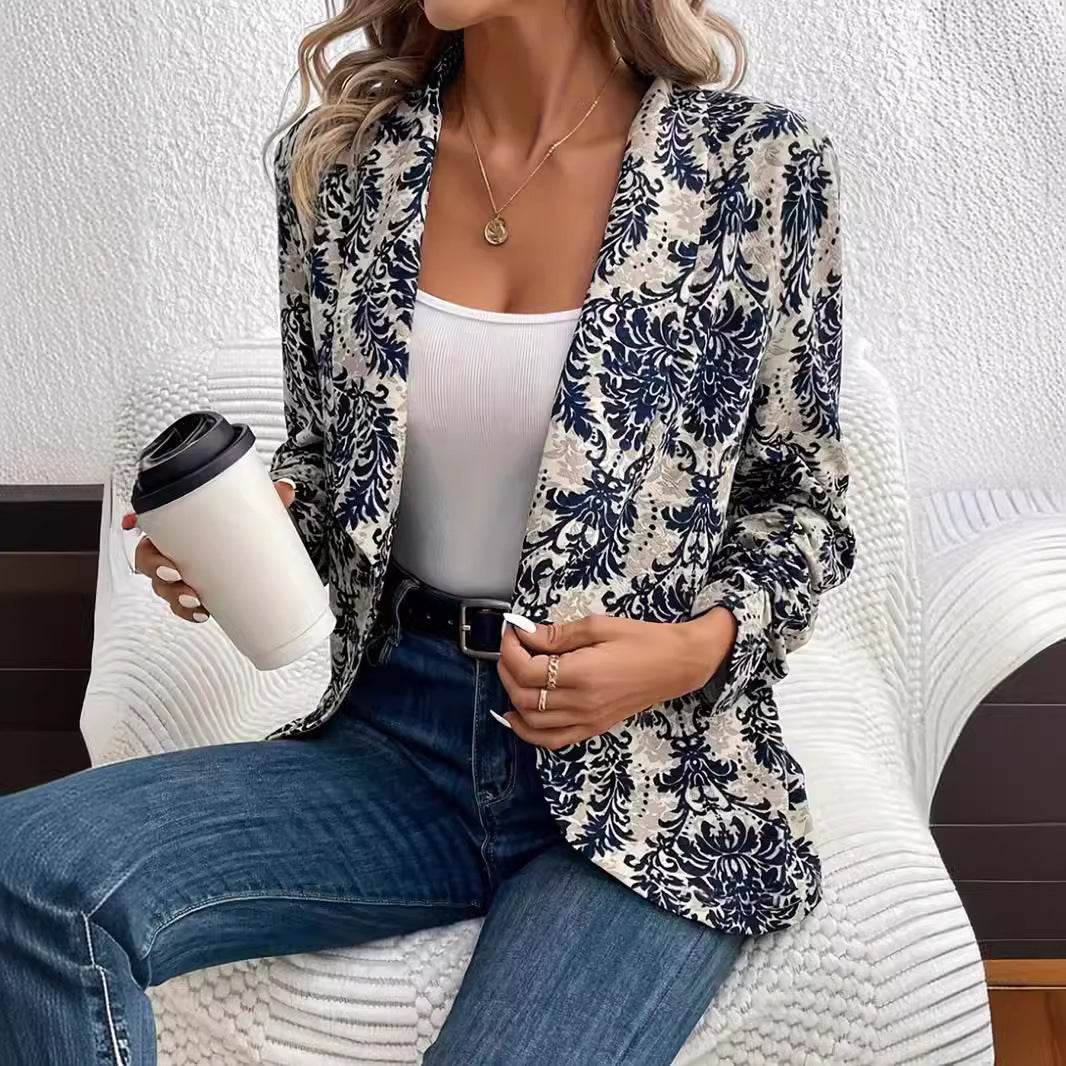 Women's Fashionable Cardigan Lapel Long Sleeve Printed Jacket Small Suit - MYLUXURY LANE ENTERPRISE