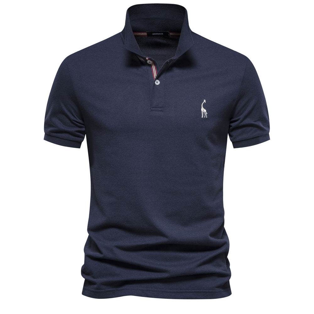Deer Embroidered Men's T-shirt Solid Color Polo Collar Basic Style Short-sleeved Shirt Men - MYLUXURY LANE ENTERPRISE