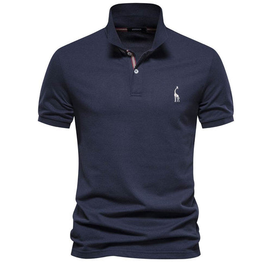 Deer Embroidered Men's T-shirt Solid Color Polo Collar Basic Style Short-sleeved Shirt Men - MYLUXURY LANE ENTERPRISE