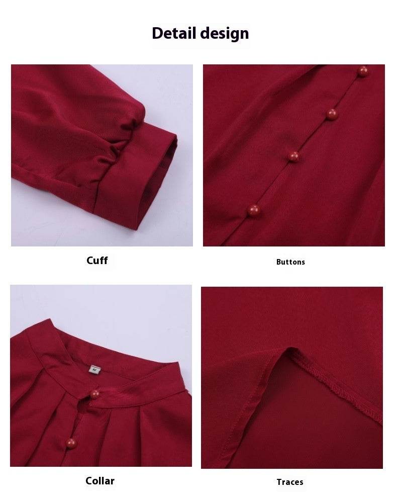 Commute Style Solid Color Round Neck Long Sleeve Single-breasted Women's Shirt - MYLUXURY LANE ENTERPRISE