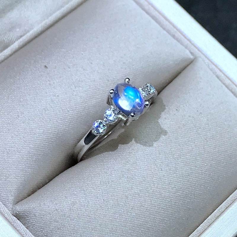Inlaid Natural Blue Silver Moonstone Ring - MYLUXURY LANE ENTERPRISE