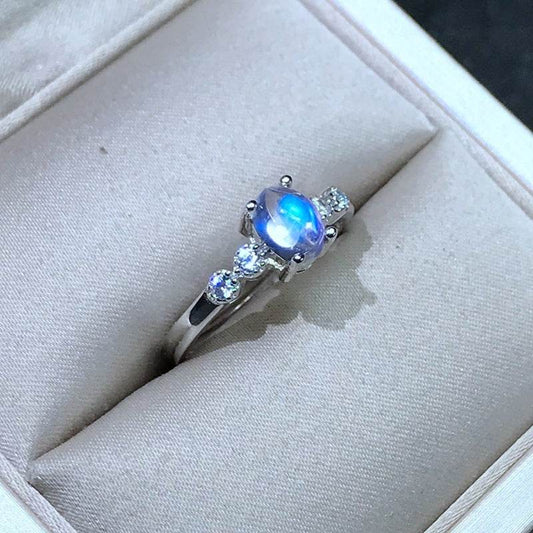 Inlaid Natural Blue Silver Moonstone Ring - MYLUXURY LANE ENTERPRISE