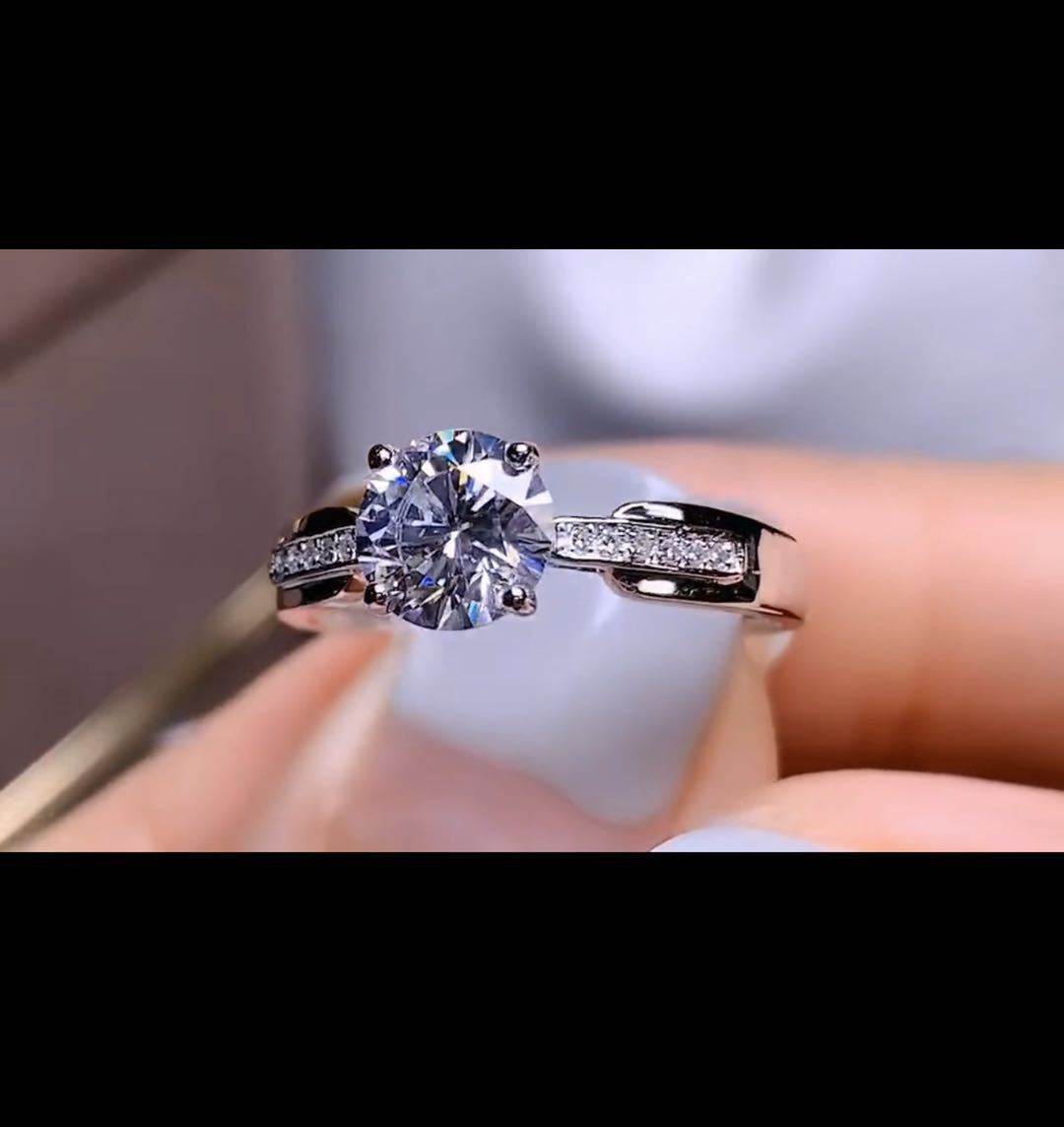 One Carat Moissanite Ring 925 Silver Platinum Plated Simple Style - MYLUXURY LANE ENTERPRISE