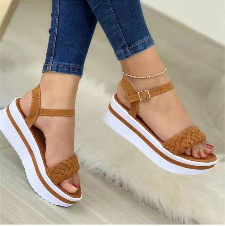Weave Style Sandals Thick-bottomed Braided One Word Buckle Strap Shoes Women - MYLUXURY LANE ENTERPRISE