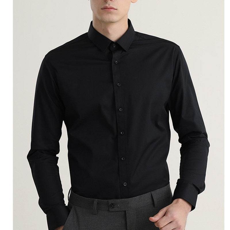 Long Sleeve White Shirt Men's Solid Color Stretch Slim-fitting Iron-free Anti-wrinkle Business Casual Men's Business Wear - MYLUXURY LANE ENTERPRISE