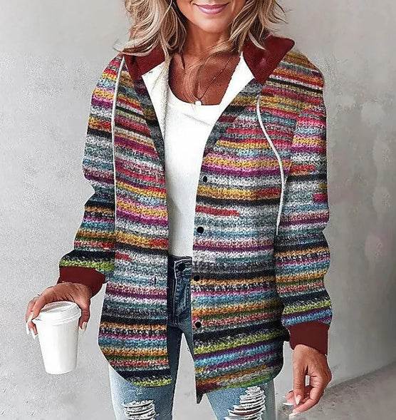 European And American Fashion Women's Wear Solid Color Plaid Hooded Jacket - MYLUXURY LANE ENTERPRISE