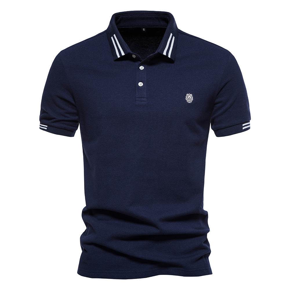Men's Fashion Casual Polo Collar Striped Design Short Sleeve Top - MYLUXURY LANE ENTERPRISE