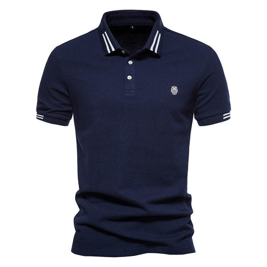 Men's Fashion Casual Polo Collar Striped Design Short Sleeve Top - MYLUXURY LANE ENTERPRISE