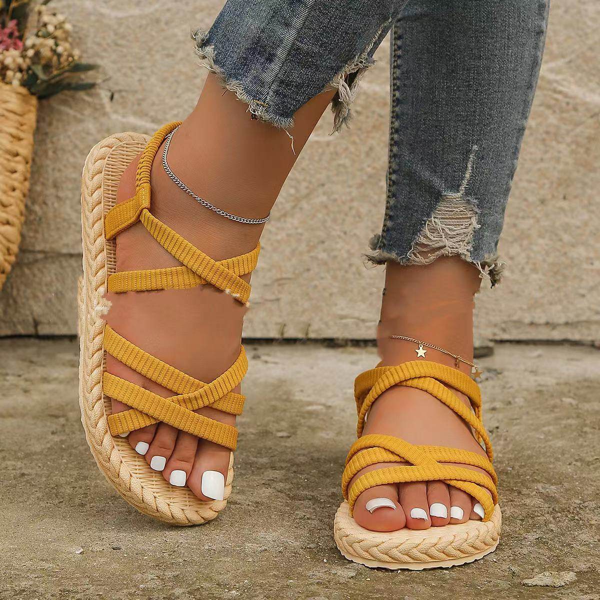 New Sandals Women's Imitation Straw Travel Beach - MYLUXURY LANE ENTERPRISE