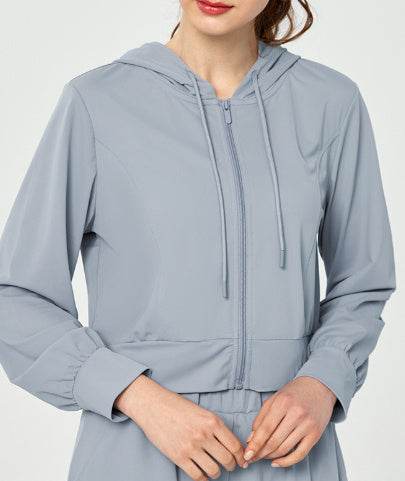 Women's Long-sleeved Zipper Cardigan Hooded Running Sports Workout Clothes - MYLUXURY LANE ENTERPRISE