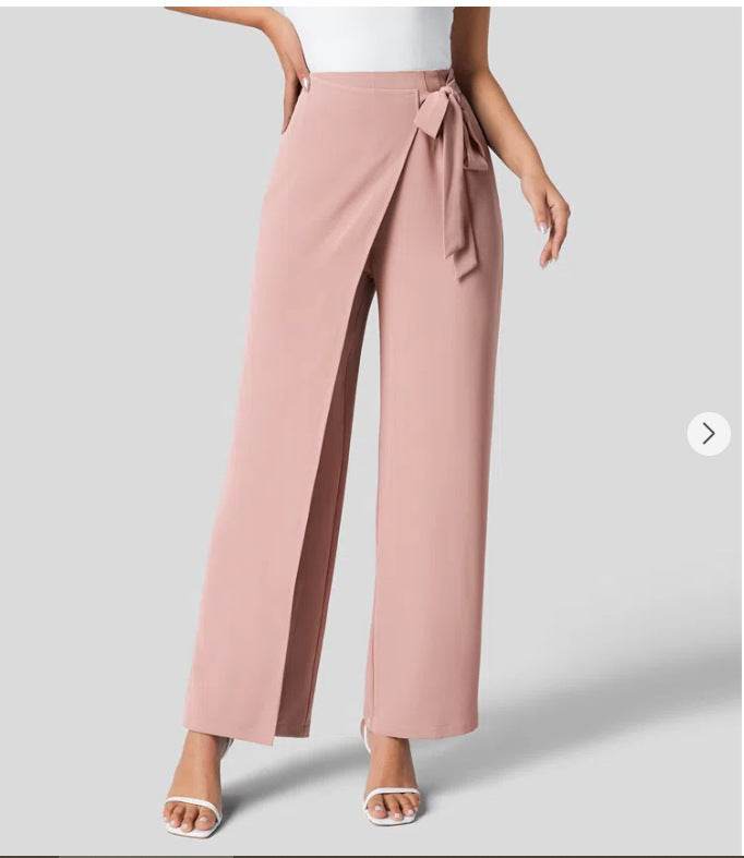 Women's High Waist Tie Side Invisible Zipper Wide Leg Pants - MYLUXURY LANE ENTERPRISE