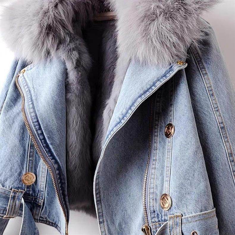 Detachable Fox Fur Rabbit Fur Liner Denim Coat - MYLUXURY LANE ENTERPRISE
