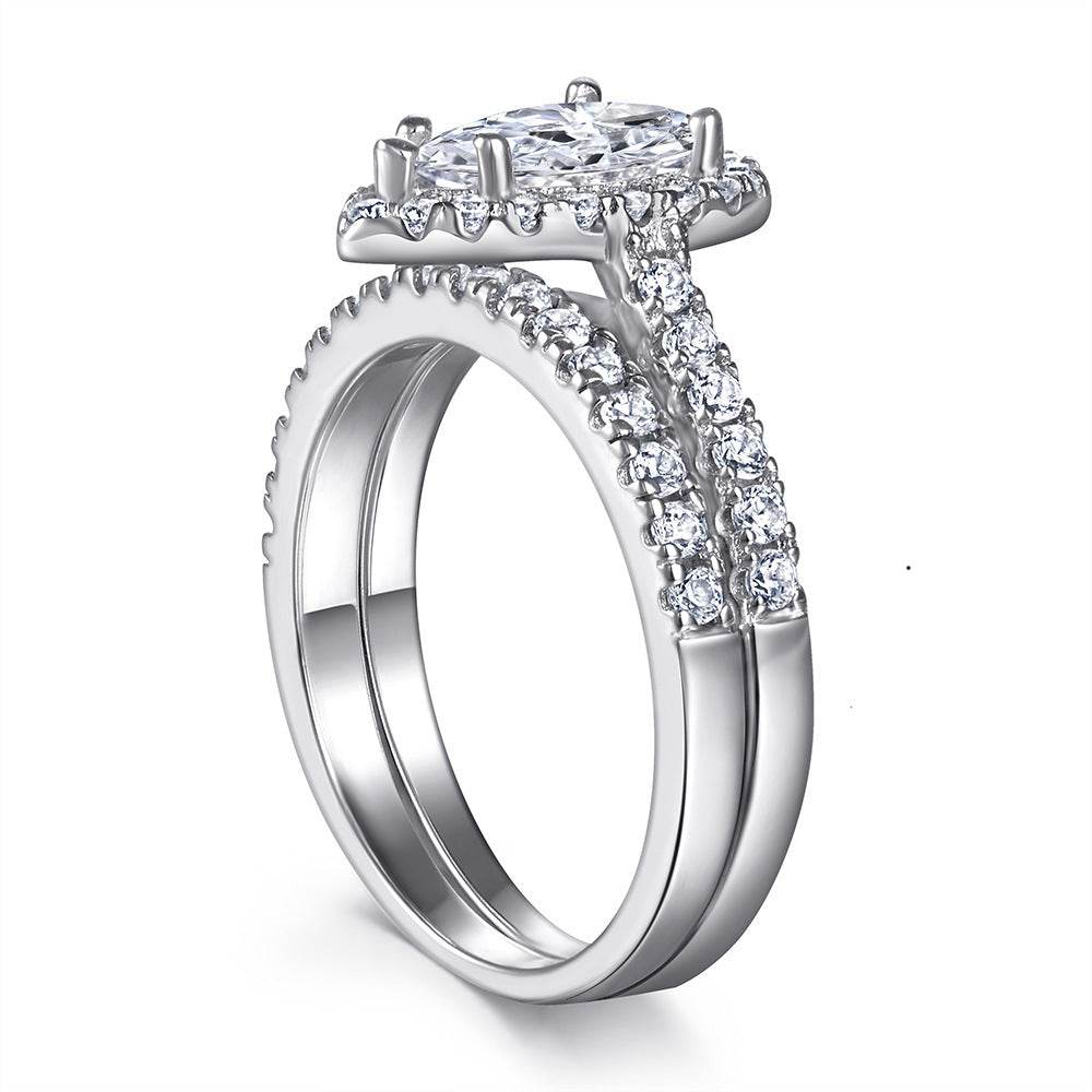 Sterling Silver Ring Drop-shaped Zircon Set Ring Simulation Diamond Ring - MYLUXURY LANE ENTERPRISE
