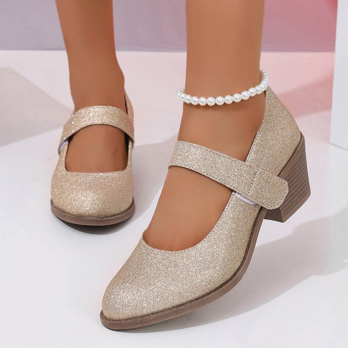 Gold Velcro Simple And Convenient Women's Pumps High Heel - MYLUXURY LANE ENTERPRISE