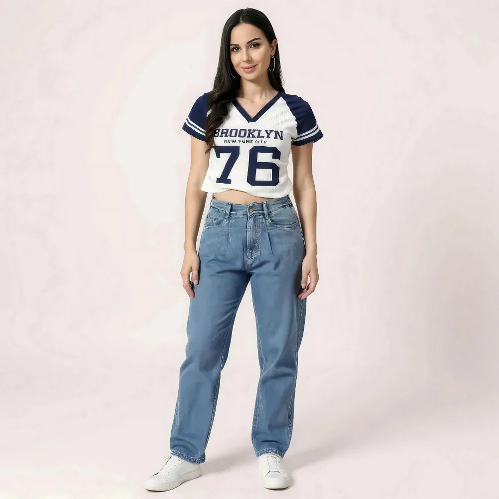 "Brooklyn 76" Varsity Crop Top – Navy & White - MYLUXURY LANE ENTERPRISE