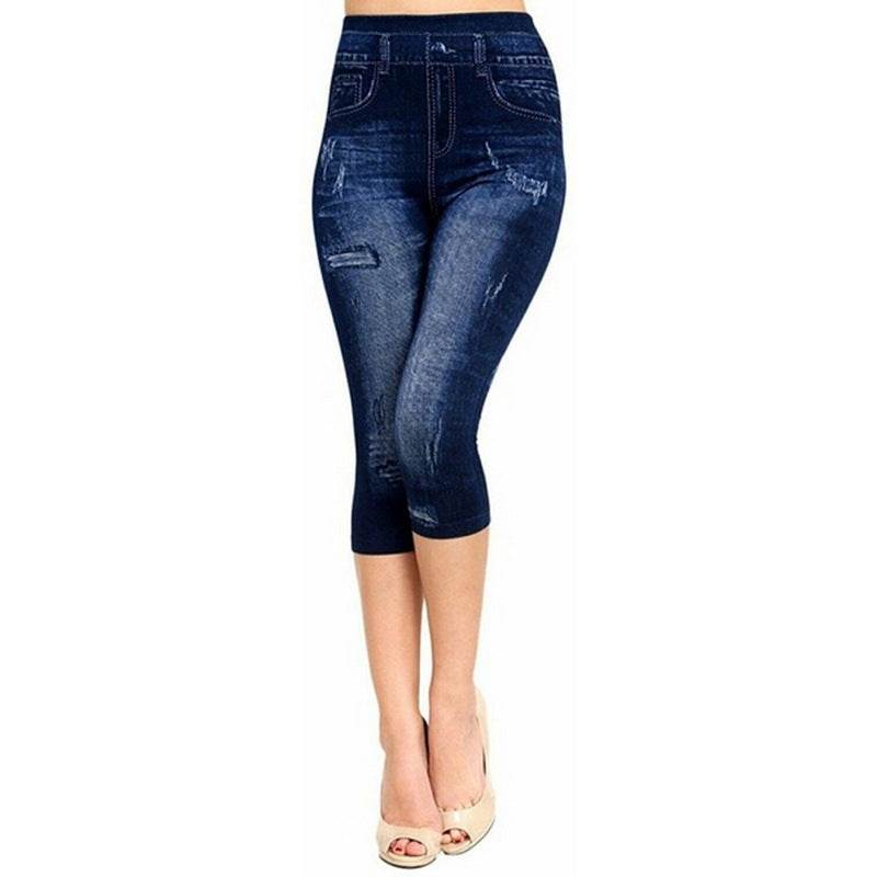 Seamless Imitation Denim Print Leggings Hollow Sexy Leggings - MYLUXURY LANE ENTERPRISE