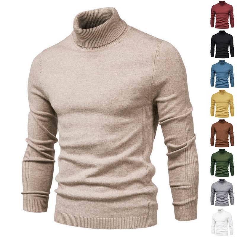 Men's Solid Color Slim Pullover Turtleneck Sweater Winter Casual Tops Clothing - MYLUXURY LANE ENTERPRISE