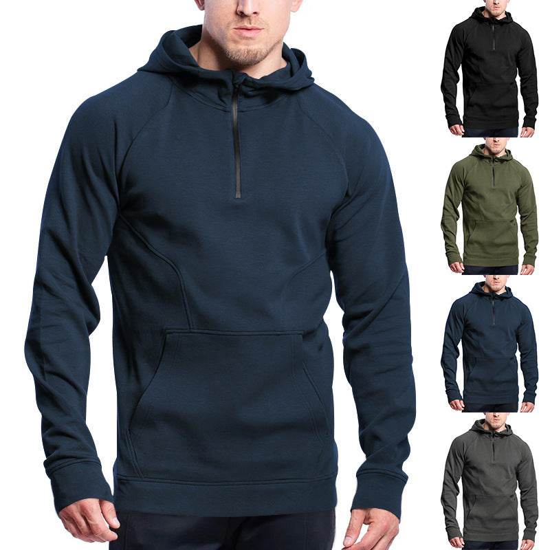 Cross-border Ebay New Long Sleeve Sweater Leisure Pullover Hooded Half Zipper Block Brushed Hoody Men - MYLUXURY LANE ENTERPRISE