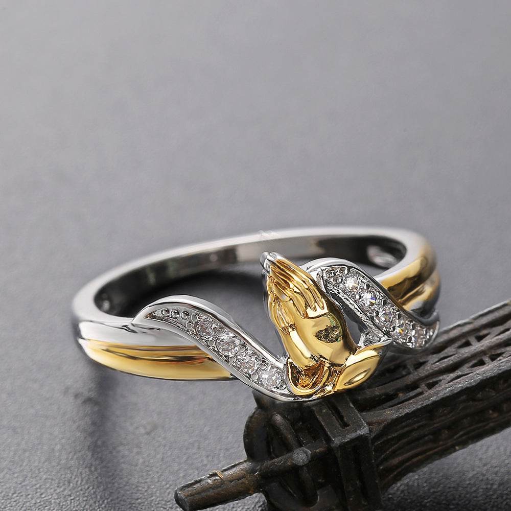 Creative Hands Prayer Color Separation Ring European And American Plated 18K - MYLUXURY LANE ENTERPRISE