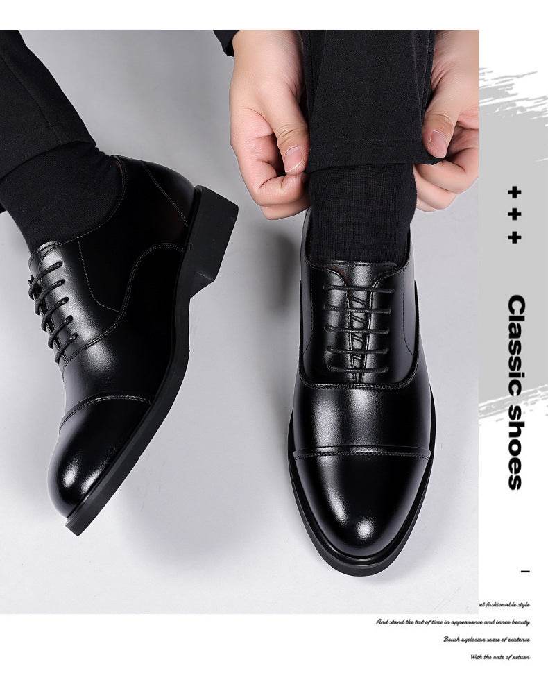 Leather Shoes Men's Height Increasing Insole Pointed Toe Wedding Shoes - MYLUXURY LANE ENTERPRISE